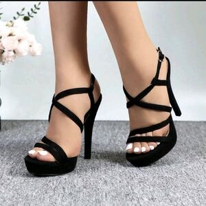 Glaze Black Suede Strappy Platform Heels